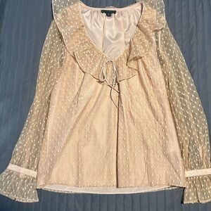 J. Crew Cream Blouse with Sheer Polka Dot Sleeves